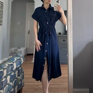 Lue dress with tie waist and button down from size 4.